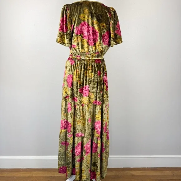 Anthropologie Velvet Somerset Maxi Dress Green and Pink Floral Size Medium - Picture 9 of 15